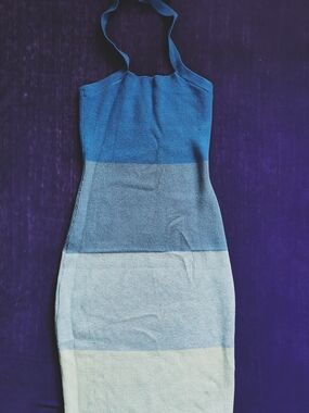 Striped Halter Knit Midi Dress in Blue Shein Size S